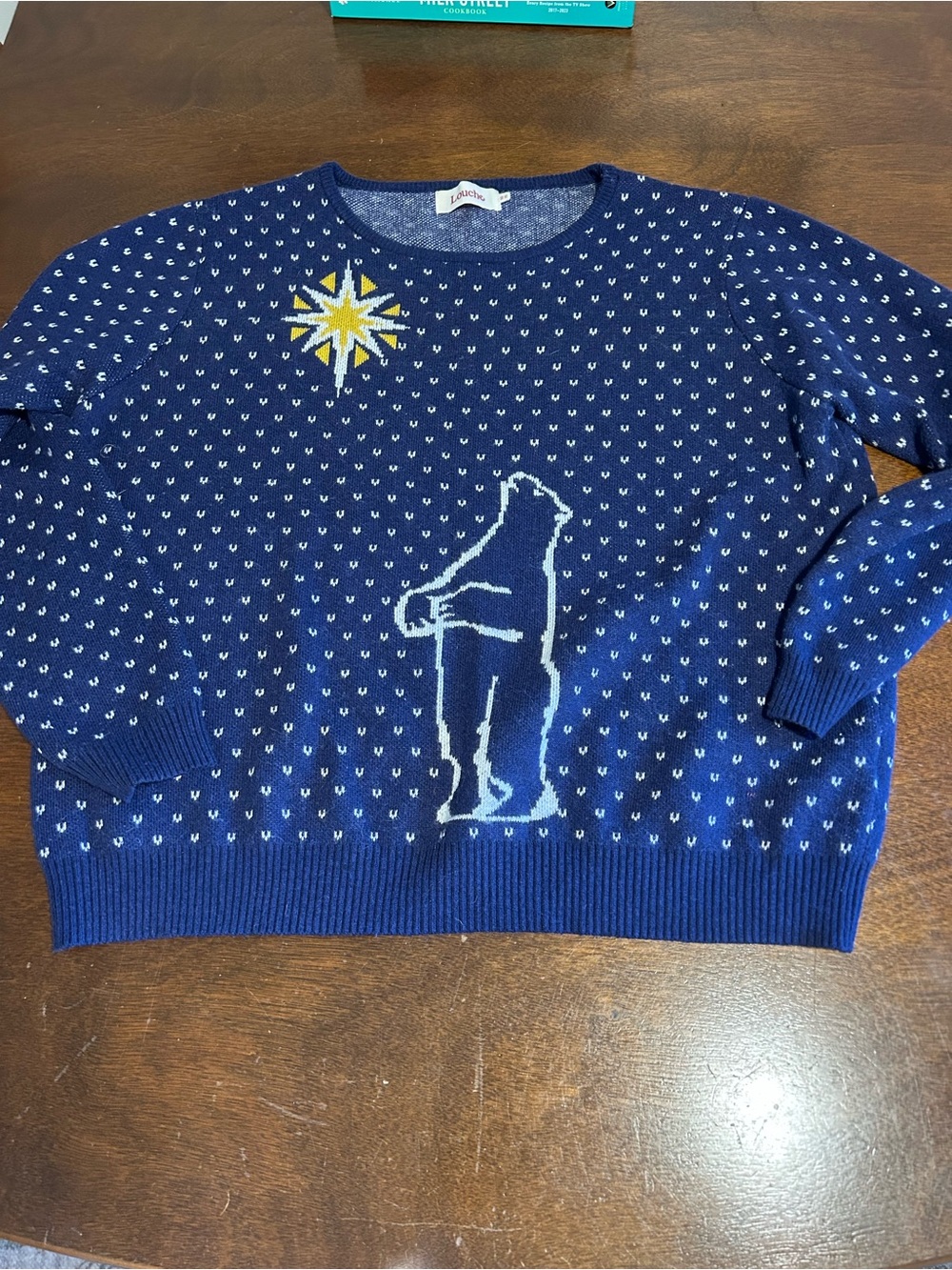 Women’s Navy Bear-Graphic Crewneck Sweater- Vintage